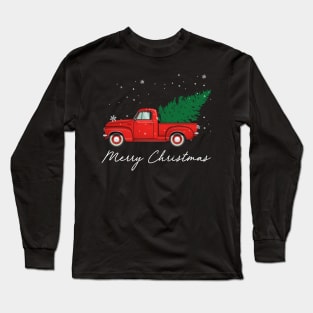 Merry Christmas Retro Vintage Red Truck Long Sleeve T-Shirt